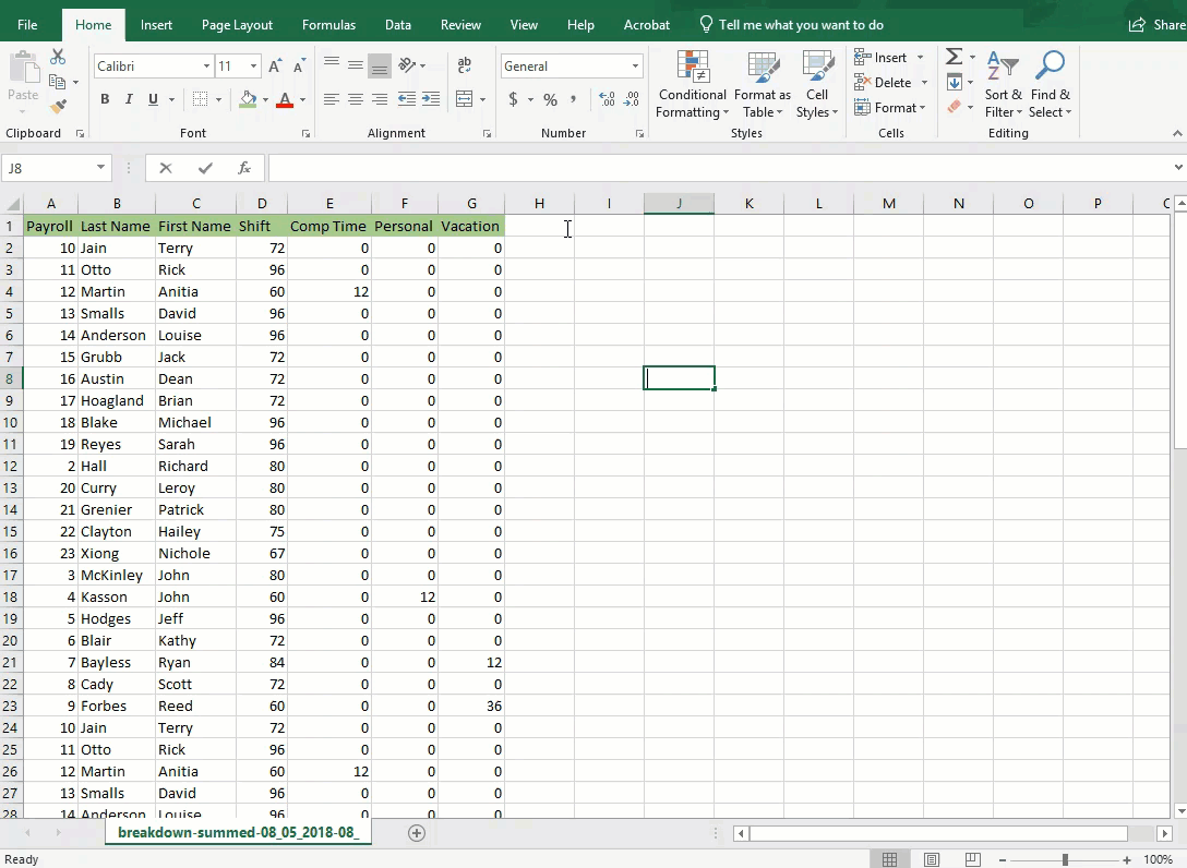 Freezing panes in Excel