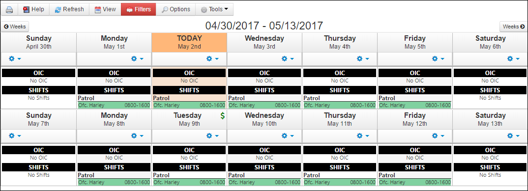 Employee template example with M-F shifts
