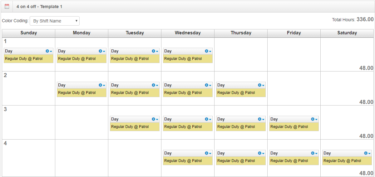 4 on 4 off - Schedule Template 1