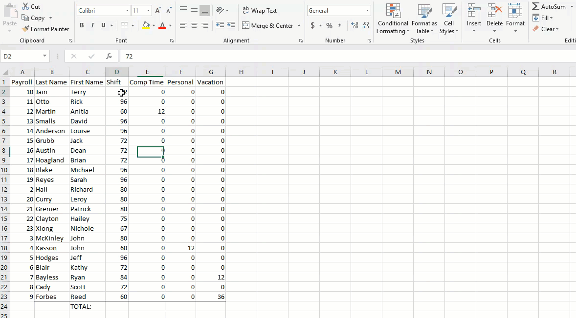 SUM functionality in Excel