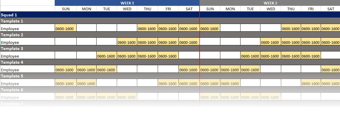 10 hour shift schedule in Excel