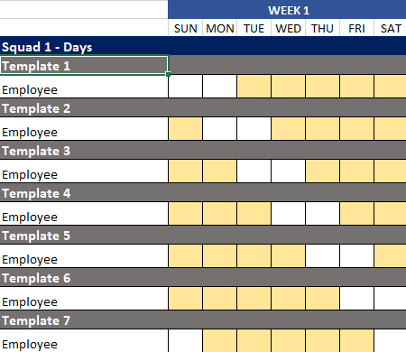 5 on 2 off schedule template in Excel