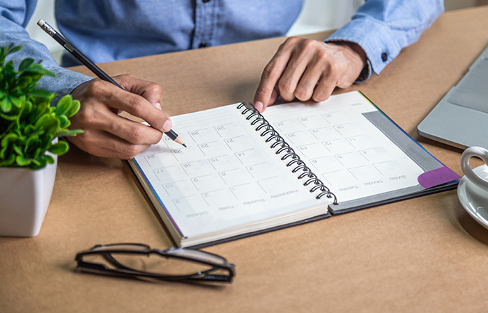 Notebook calendar on desk