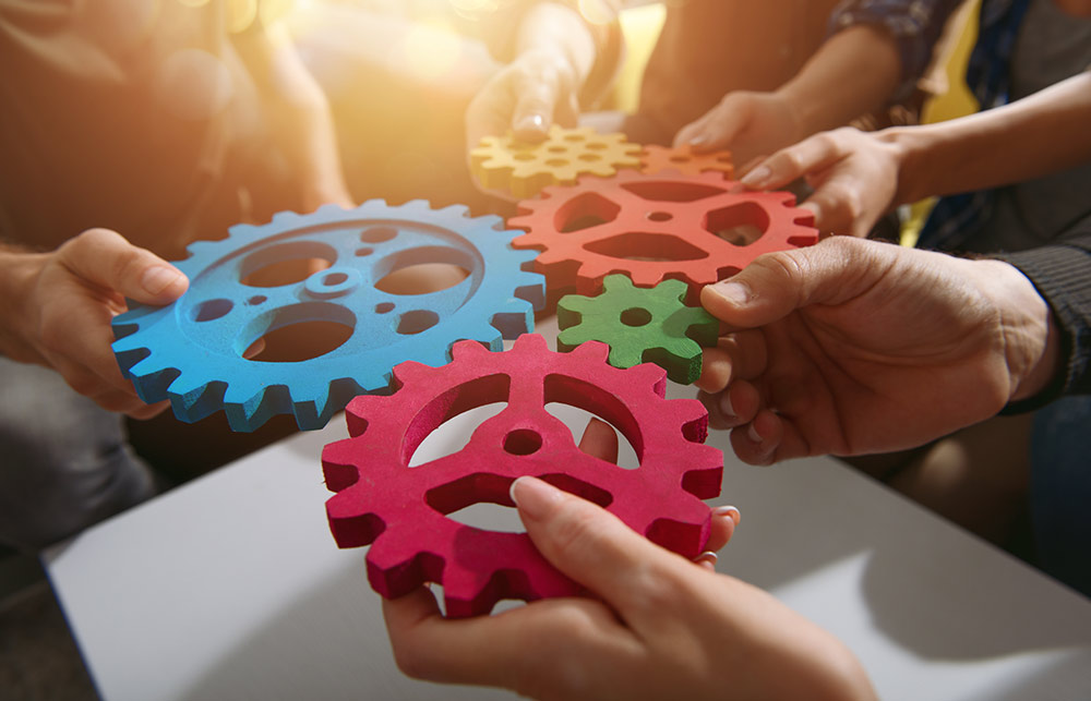 Coworkers holding gears