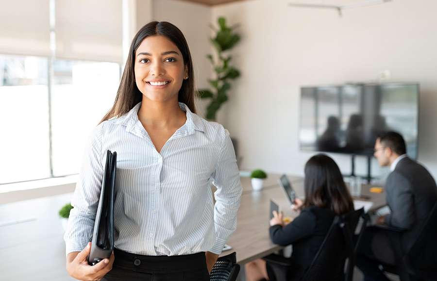 female manager holding binder