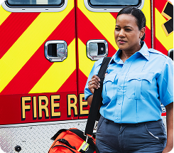 female emt and ambulance